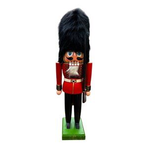 Erzgebirge Germany Wooden Nutcracker British Royal Palace Guard Blk Hat Rifle